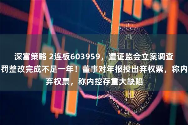 深富策略 2连板603959，遭证监会立案调查，距上次被处罚整改完成不足一年！董事对年报投出弃权票，称内控存重大缺陷
